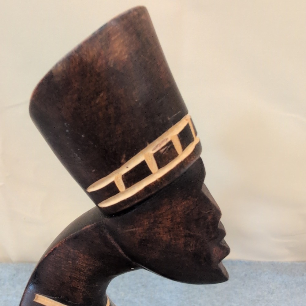 Vintage Hand Carved African Wooden Bust Sculpture Stylized Woman Folk Art - Picture 1 of 9
